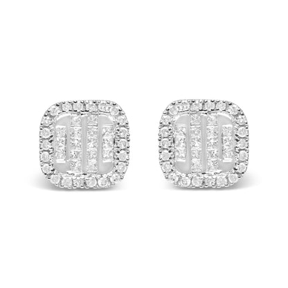 10K White Gold 7/8 Cttw Diamond Princess Composite and Halo Stud Earrings (I-J Color, I1-I2 Clarity)-0