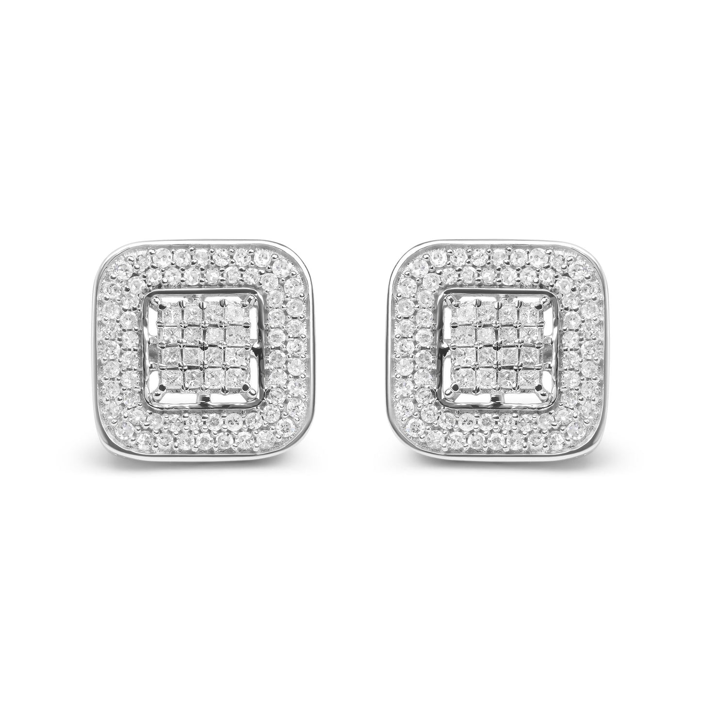 10K White Gold 1.0 Cttw Round and Princess Cut Diamond Composite Open Halo Stud Earrings (H-I Color, SI1-SI2 Clarity)-0