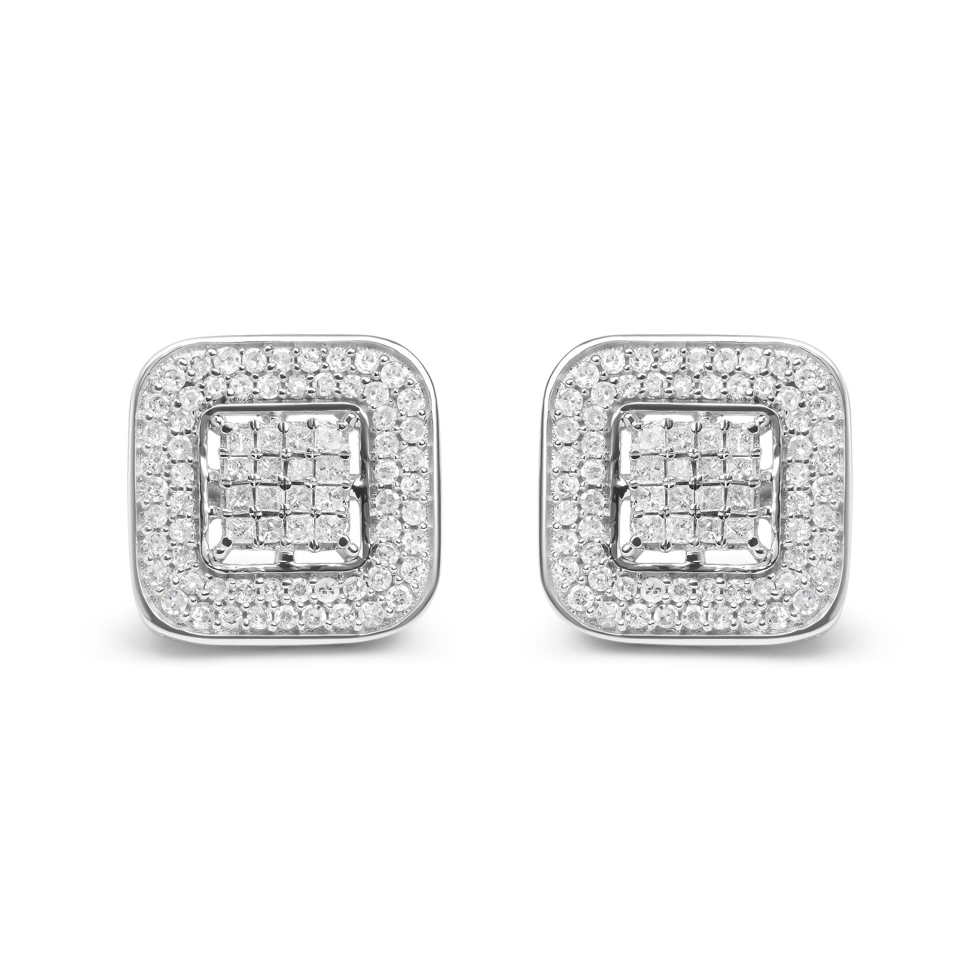 10K White Gold 1.0 Cttw Round and Princess Cut Diamond Composite Open Halo Stud Earrings (H-I Color, SI1-SI2 Clarity)-0