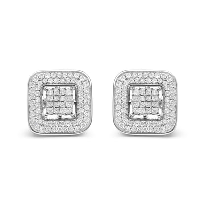 10K White Gold 1.0 Cttw Round and Princess Cut Diamond Composite Open Halo Stud Earrings (H-I Color, SI1-SI2 Clarity)-0