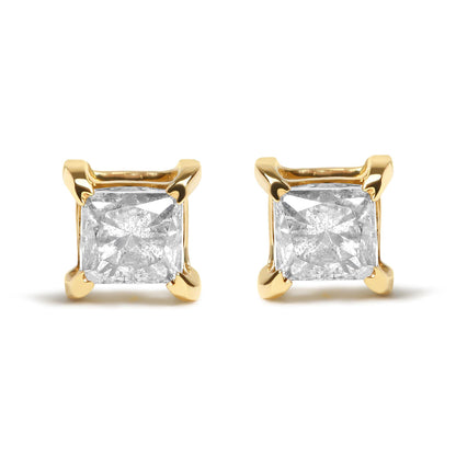 14K Yellow Gold 5/8 Cttw Princess Natural Brown Color Diamond 4-Prong Stud Earrings (Brown Color, SI2-I1 Clarity)-0