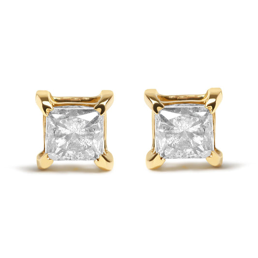 14K Yellow Gold 5/8 Cttw Princess Natural Brown Color Diamond 4-Prong Stud Earrings (Brown Color, SI2-I1 Clarity)-0