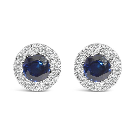 14K White Gold 3.0 Cttw Lab-Grown Blue Diamond Halo Stud Earrings (Blue & F-G Color, VS1-VS2 Clarity)-0