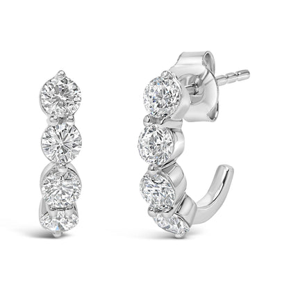 14K White Gold 1 1/4 Cttw Round Lab Grown Diamonds 5 Stone Open Hoop Stud Earrings (F-G Color, VS1-VS2 Clarity)-0