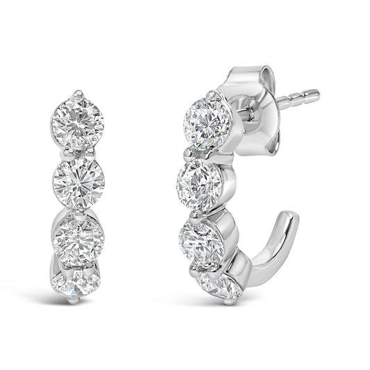 14K White Gold 1 1/4 Cttw Round Lab Grown Diamonds 5 Stone Open Hoop Stud Earrings (F-G Color, VS1-VS2 Clarity)-0