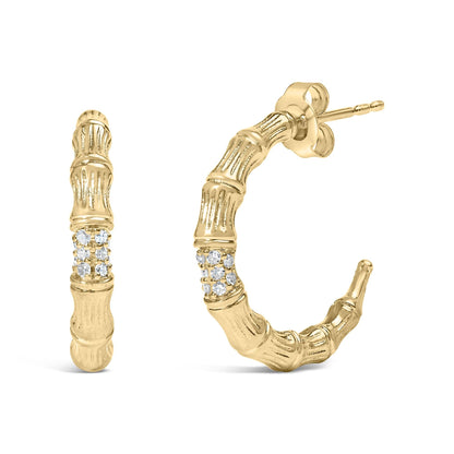 14K Yellow Gold Plated .925 Sterling Silver 1/6 Cttw Hammered J Hoop Earrings (H-I Color, I1-I2 Clarity)-0