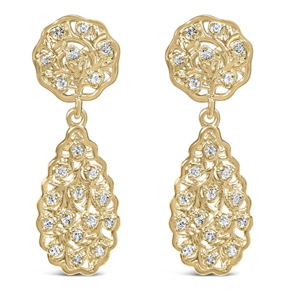14K Yellow Gold Plated Sterling Silver 1/5 Cttw Diamond Teardrop Filigree Earrings (H-I Color, I1-I2 Clarity)-0