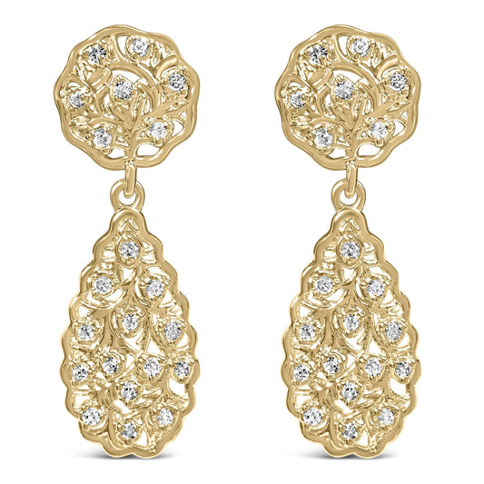14K Yellow Gold Plated Sterling Silver 1/5 Cttw Diamond Teardrop Filigree Earrings (H-I Color, I1-I2 Clarity)-0