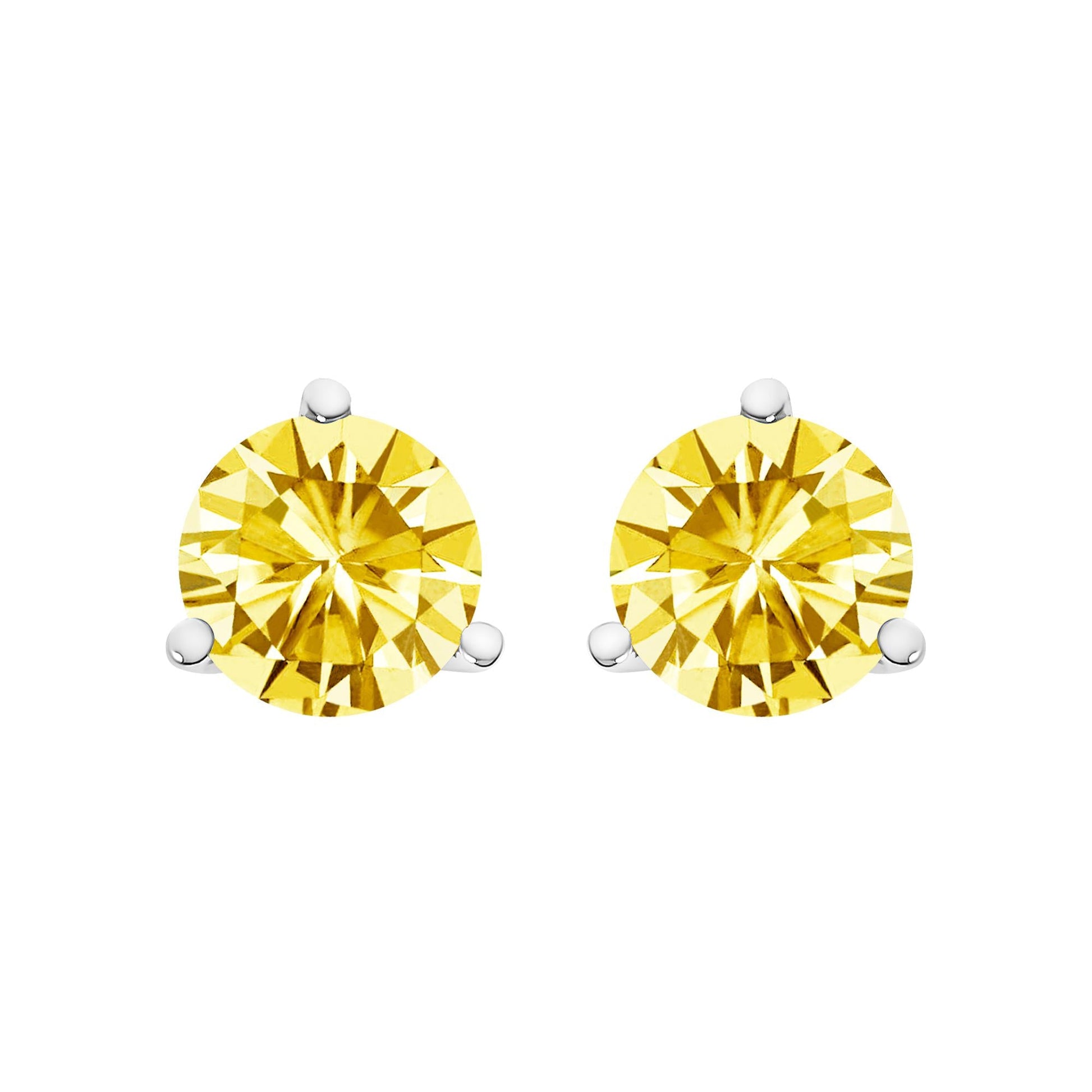 14K Gold 3-Prong Martini Set Yellow Lab Grown Diamond Solitaire Stud Earrings-4