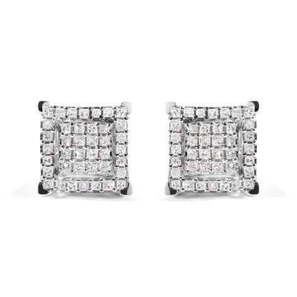 10K White Gold 1 1/4 Cttw Princess Diamond Composite Double Square and Halo Stud Earrings (I-J Color, I1-I2 Clarity)-0