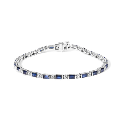 14K White Gold 1 1/10 Cttw Diamond and Blue Sapphire Alternating Link Tennis Bracelet (I-J Color, SI2-I1 Clarity) - 7" Inches-0