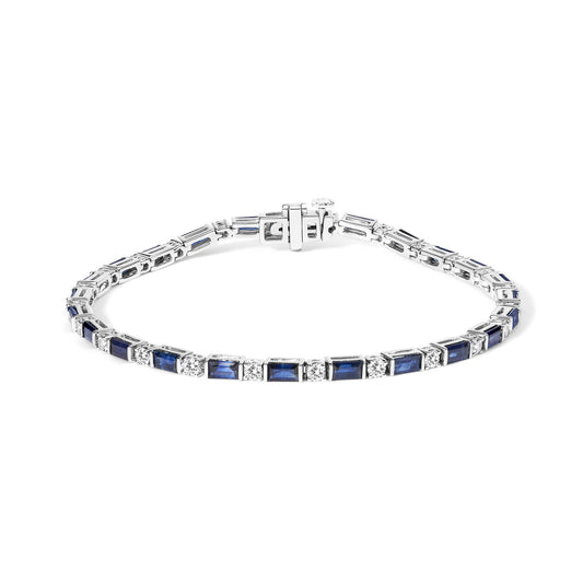 14K White Gold 1 1/10 Cttw Diamond and Blue Sapphire Alternating Link Tennis Bracelet (I-J Color, SI2-I1 Clarity) - 7" Inches-0