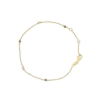 14K Yellow Gold Alternating Red Ruby and White Diamond Bezel Station Chain Bracelet (I-J Color, SI2-I1 Clarity) - 7.5" Inches-0