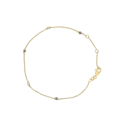 14K Yellow Gold Alternating Red Ruby and White Diamond Bezel Station Chain Bracelet (I-J Color, SI2-I1 Clarity) - 7.5" Inches-0