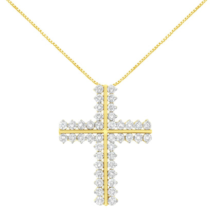 10K Yellow Gold 4.0 Cttw Diamond Two Row Cross 18" Pendant Necklace (J-K Clarity, I1-I2 Color)-0