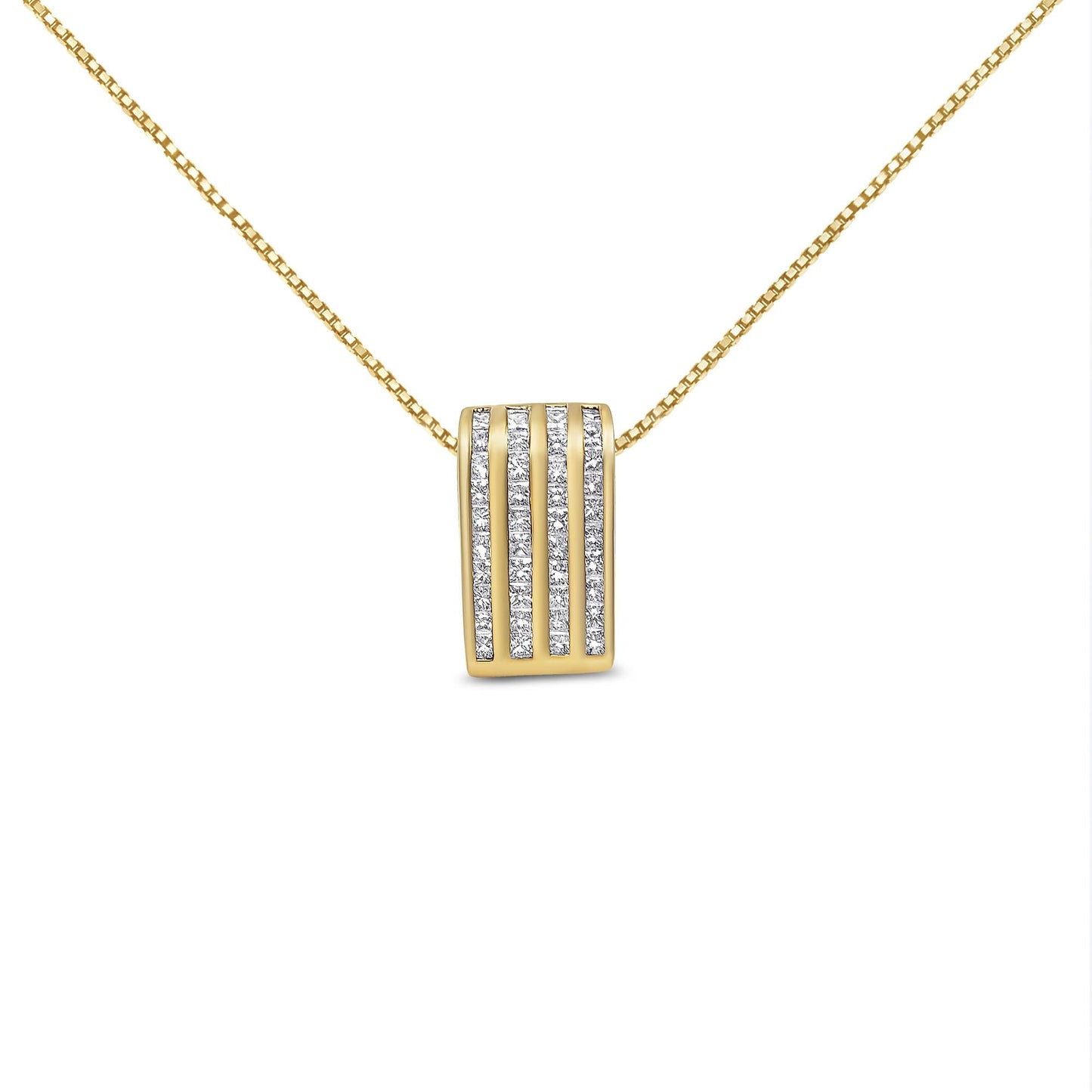 14K Yellow Gold 2 1/3 cttw Princess Cut Diamond Block Pendant Necklace (H-I, SI1-SI2)-0