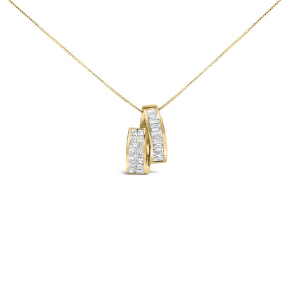 14K Yellow Gold 1 5/8 Cttw Princess and Baguette Diamond Duo Bar Pendant Necklace (G-H Color, VS2-SI1 Clarity) - 18"-0