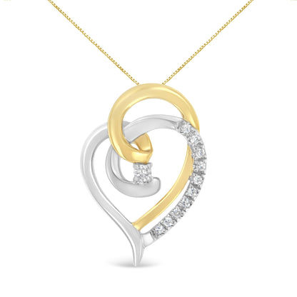 10K Yellow and White Gold Diamond Accent Open Double Heart Spiral Curl 18" Pendant Necklace (J-K Color, I2-I3 Clarity)-0