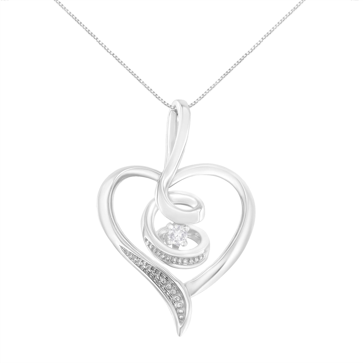 Espira 10K White Gold .03 Cttw Diamond-Accented Round-Cut Diamond Swirl Open Heart 18" Pendant Necklace (I-J Color, I2-I3 Clarity)-0