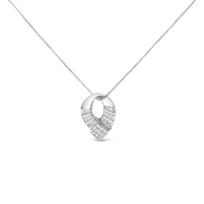 14k White Gold 1 5/8 Cttw Invisible Set Princess and Channel Set Baguette Diamond Curved Oval Shape Pendant Necklace (G-H Color, VS2-SI1 Clarity)-0