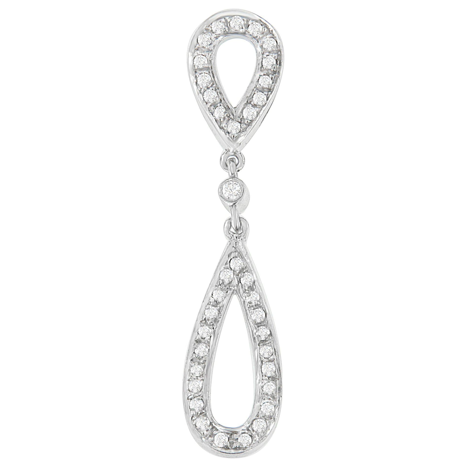 14 White Gold 1/4 cttw Round Cut Diamond Double Tear Drop Pendant Necklace (H-I, I2-I3)-0