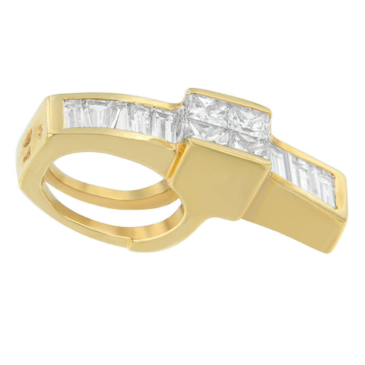 14K Yellow Gold 1 1/10 cttw Baguette and Princess Cut Overlapping Diamond Drop Pendant Necklace (H-I, SI1-SI2)-0