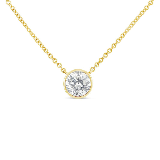 10K Yellow Gold 1/5 Carat Round Brilliant-Cut Diamond Modern Bezel-Set Solitaire 16"-18" Pendant Necklace (H-I Color, SI2-I1 Clarity)-0