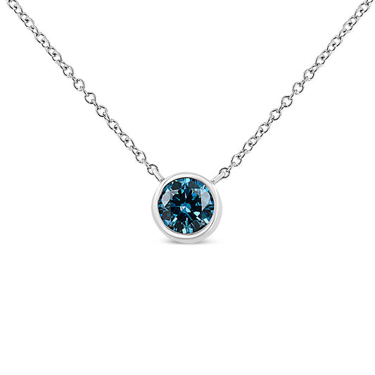 14K White Gold 1/2 Cttw Blue Lab Grown Diamond Modern Bezel-Set Solitaire 16"-18" Pendant Necklace (Blue Color,  VS2-SI1 Clarity)-0