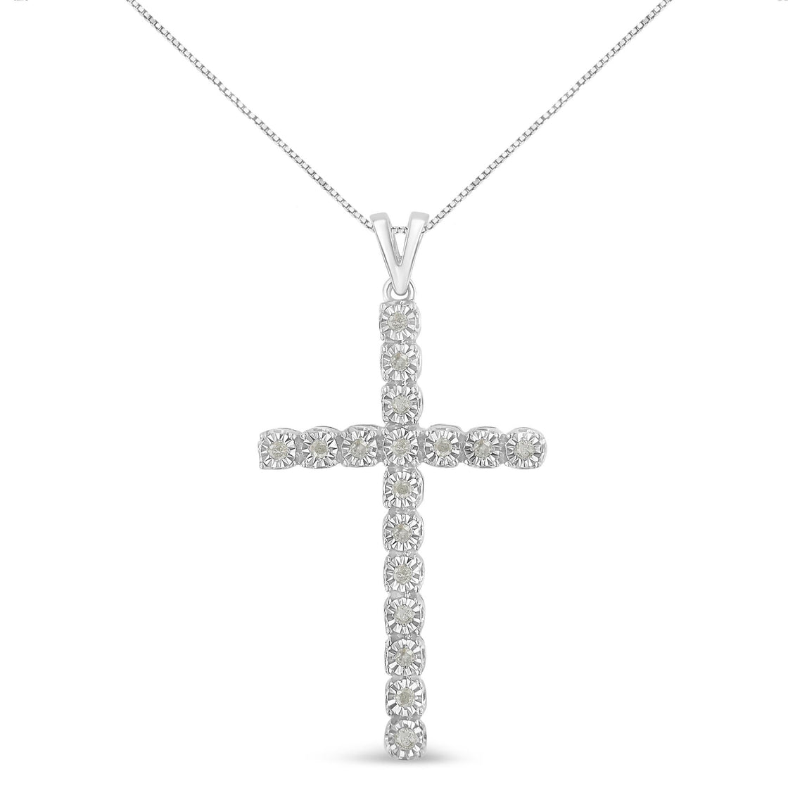 .925 Sterling Silver 1/4 Cttw Diamond Miracle Set Cross Unisex Pendant Necklace 18" (I-J Color, I3 Clarity)-0