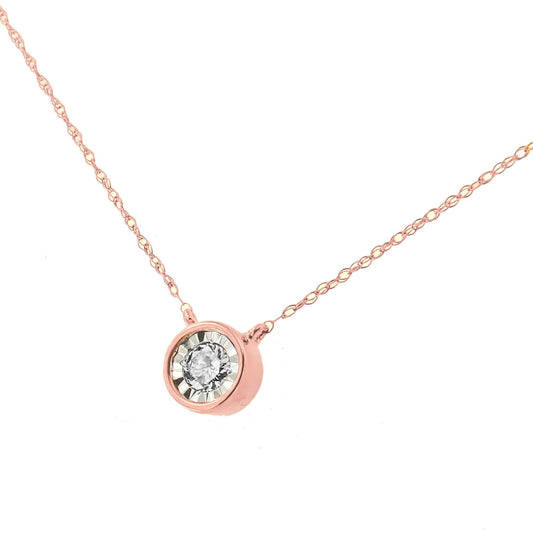 10K Gold Round Brilliant-Cut Diamond Modern Bezel-Set Solitaire Pendant Necklace (J-K Color, I2-I3 Clarity) - 16" with 2" Extender-0