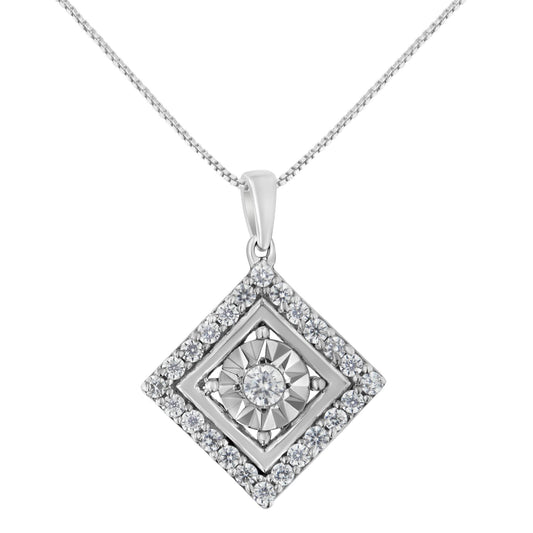 10KT White Gold 1/2 cttw Diamond Square Pendant Necklace (I-J Color, I2-I3 Clarity)-0