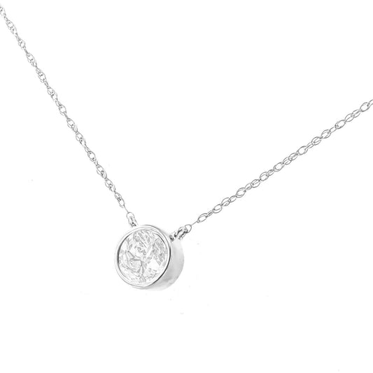 10K White Gold 1/5 Carat Round Brilliant-Cut Diamond Modern Bezel-Set Solitaire 16"-18" Pendant Necklace (H-I Color, SI2-I1 Clarity)-0