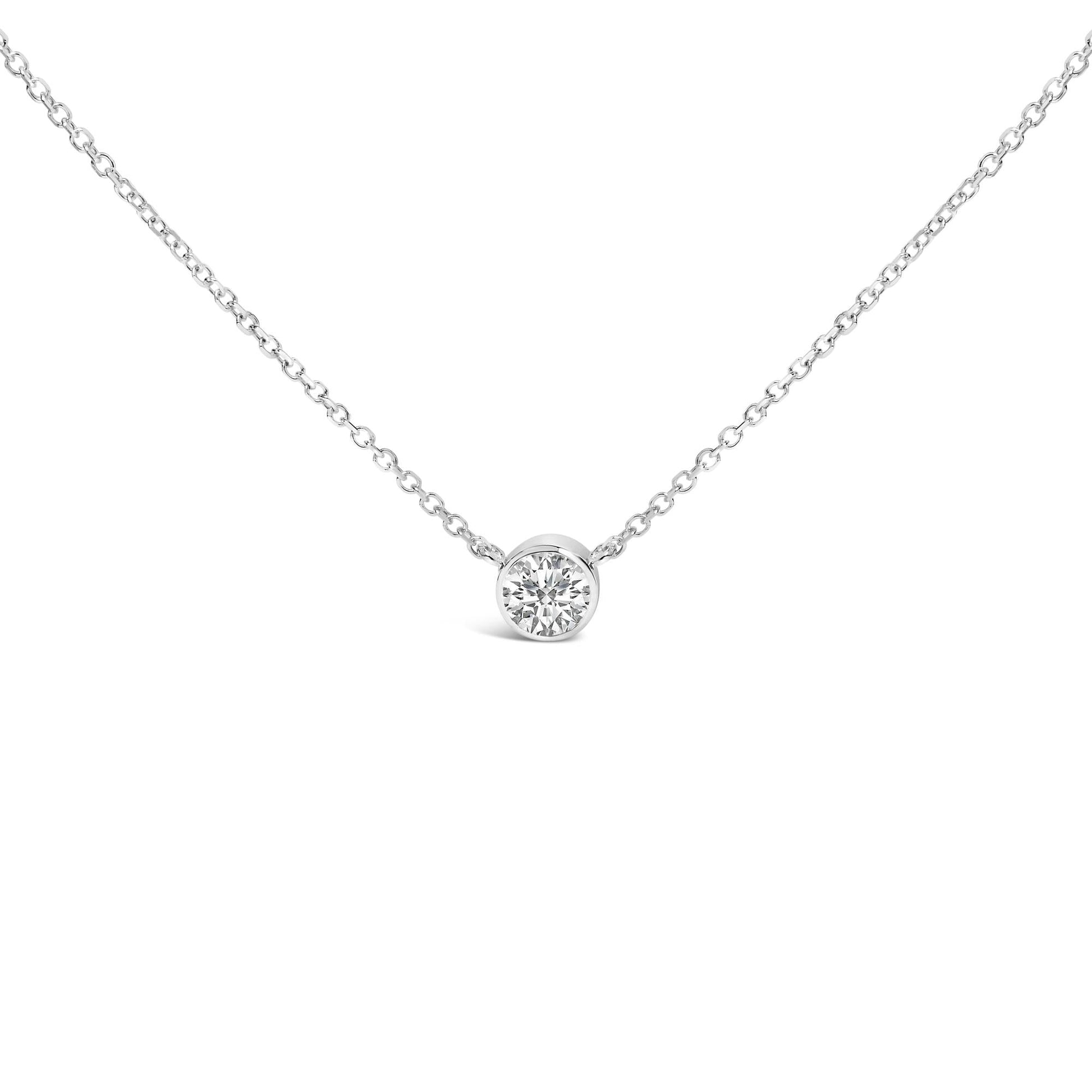 14K White Gold 1.00 Cttw Bezel Set Round Lab-Grown Diamond Solitaire 18" Pendant Necklace (F-G Color, VS1-VS2 Clarity)-0
