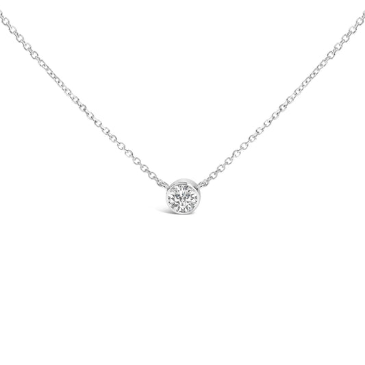 14K White Gold 1.00 Cttw Bezel Set Round Lab-Grown Diamond Solitaire 18" Pendant Necklace (F-G Color, VS1-VS2 Clarity)-0