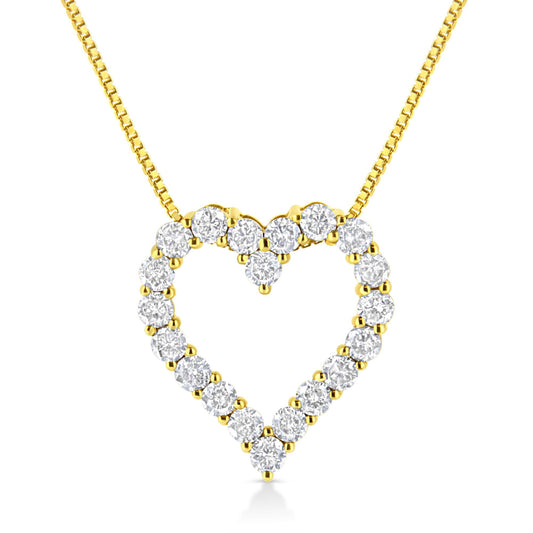 14K Yellow Gold Plated .925 Sterling Silver 2.0 Cttw Round Cut Diamond Classic Open Heart 18" Pendant Necklace (K-L Color, I2-I3 Clarity)-0