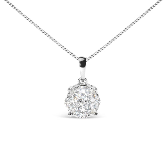 14k White 1.00 Cttw Lab Grown Diamond Cluster Pendant 18" Necklace (G-H Color, VS1-VS2 Clarity)-0