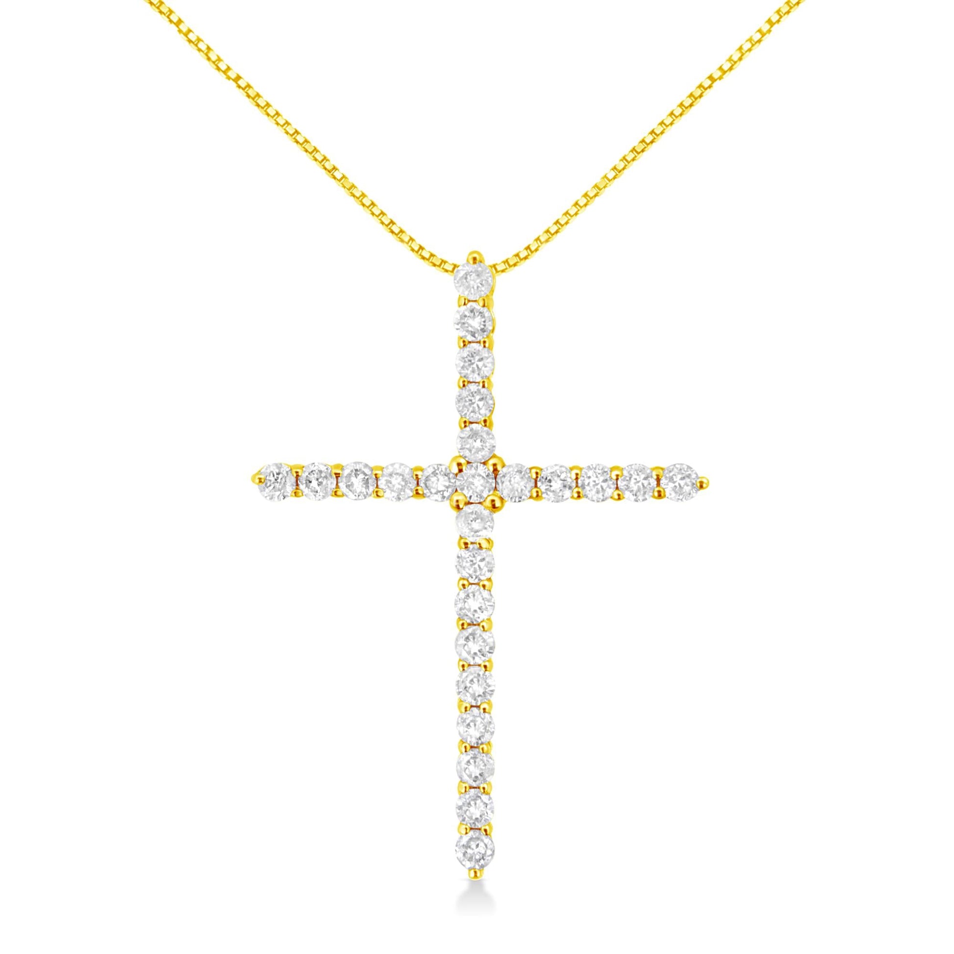 10K Yellow Gold Plated .925 Sterling Silver 2.0 Cttw Round Cut Diamond Cross Pendant Necklace (J-K Color, I1-I2 Clarity) 18"-0