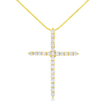 10K Yellow Gold Plated .925 Sterling Silver 2.0 Cttw Round Cut Diamond Cross Pendant Necklace (J-K Color, I1-I2 Clarity) 18"-0