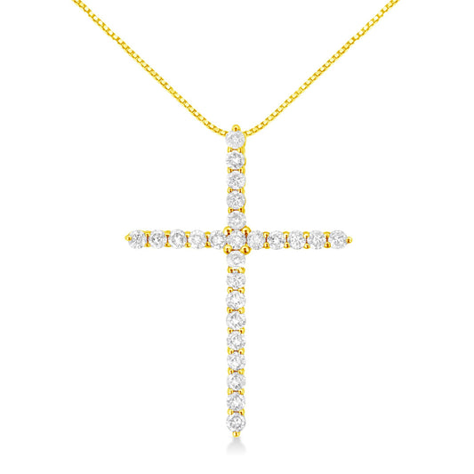 10K Yellow Gold Plated .925 Sterling Silver 2.0 Cttw Round Cut Diamond Cross Pendant Necklace (J-K Color, I1-I2 Clarity) 18"-0