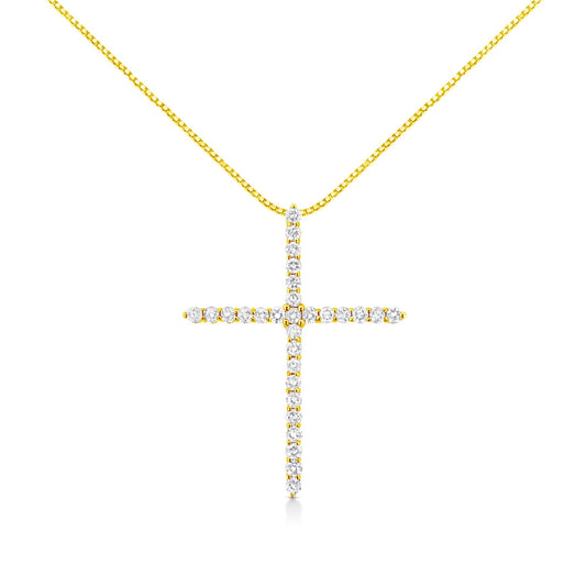 10K Yellow Gold Plated .925 Sterling Silver 3.0 Cttw Prong-Set Round Brilliant Cut Diamond Cross 18" Pendant Necklace (J-K Color, I1-I2 Clarity)-0