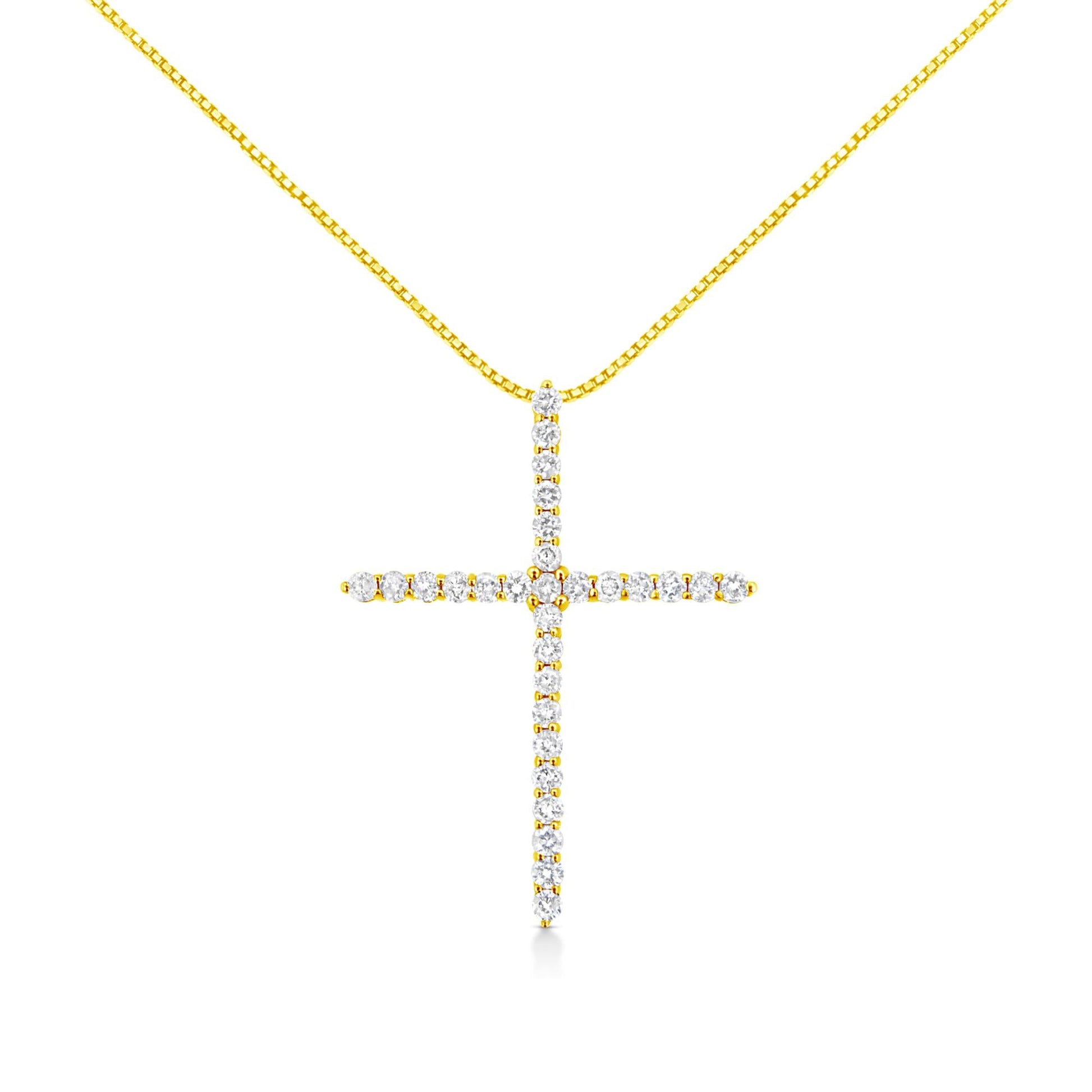 10K Yellow Gold 3.00 cttw Round-Cut Diamond Cross 18" Pendant Necklace (J-K Color, I1-I2 Clarity)-0