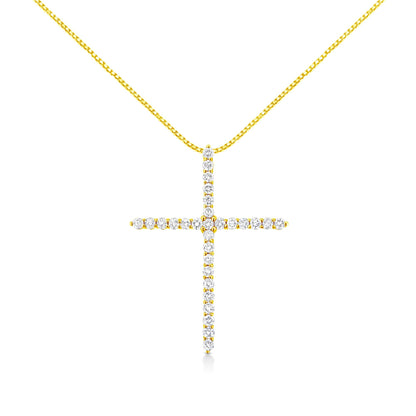 10K Yellow Gold 3.00 cttw Round-Cut Diamond Cross 18" Pendant Necklace (J-K Color, I1-I2 Clarity)-0