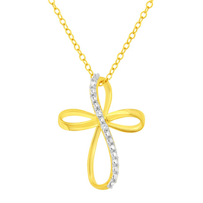.925 Sterling Silver Diamond Accent Cross Ribbon 18" Pendant Necklace (I-J Color, I2-I3 Clarity)-1