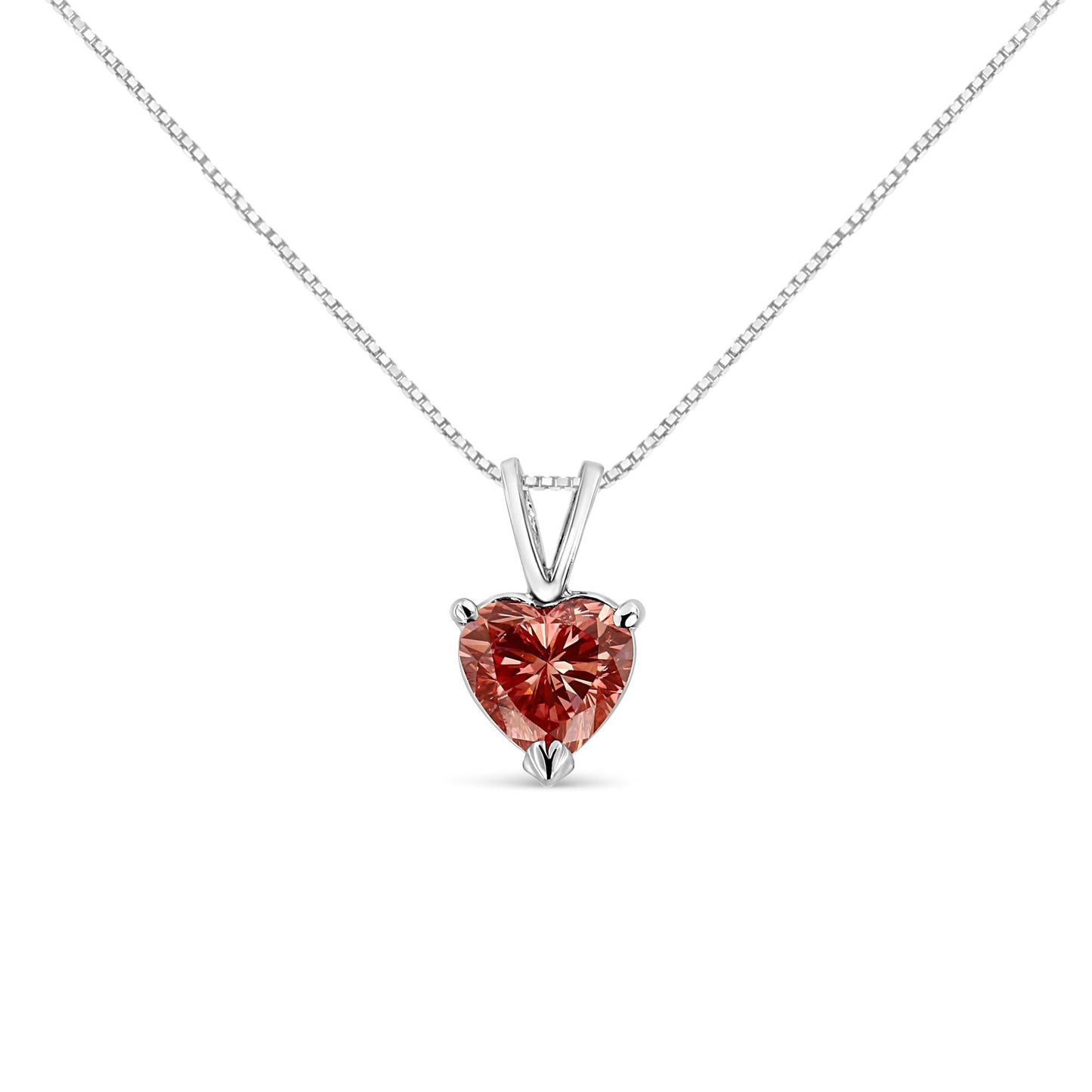 14K White Gold Martini-Set 1.00 Cttw Lab Grown Pink Heart Diamond Solitaire 18" Pendant Necklace (Pink Color, VS2-SI1 Clarity)-0