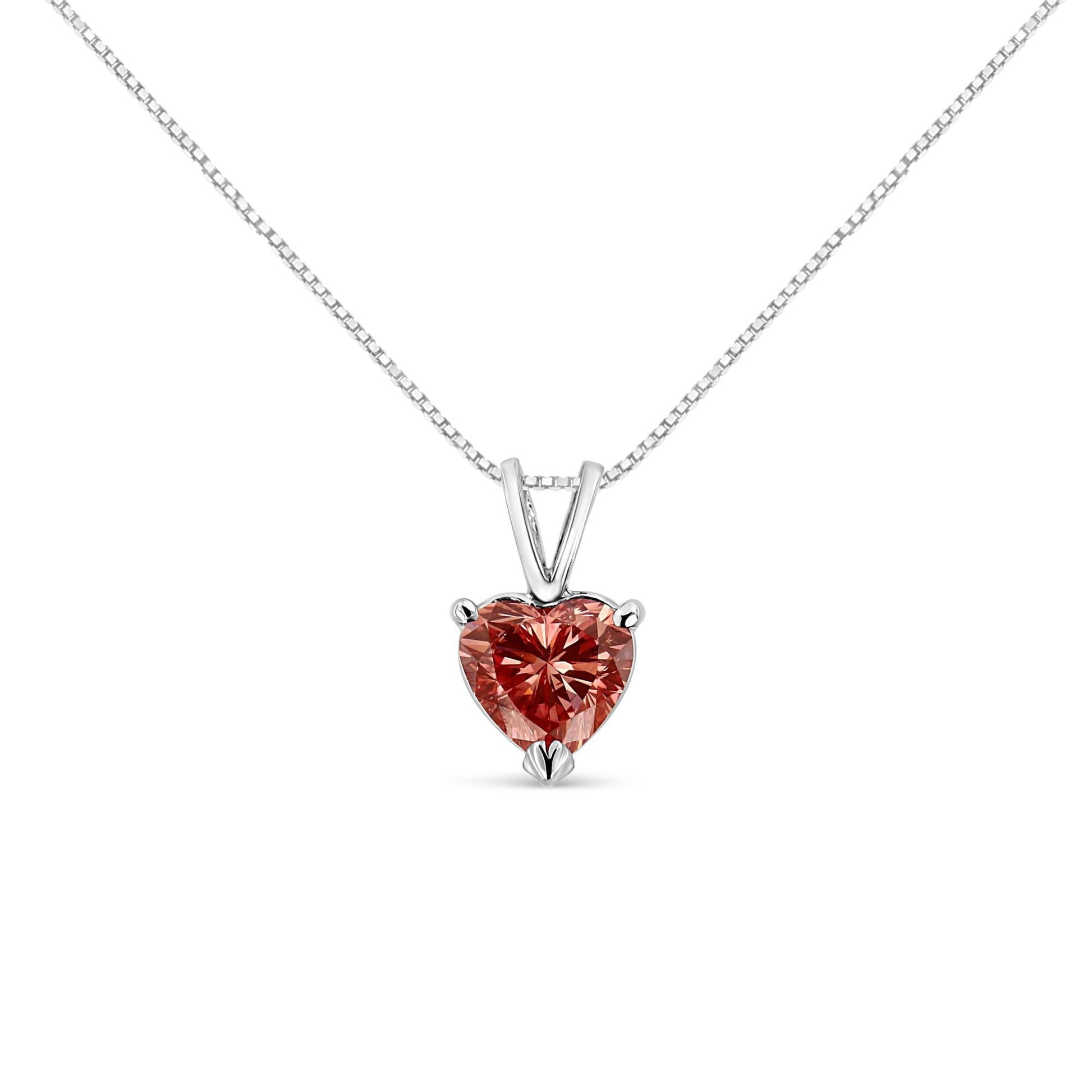 14K White Gold Martini-Set 1.00 Cttw Lab Grown Pink Heart Diamond Solitaire 18" Pendant Necklace (Pink Color, VS2-SI1 Clarity)-0
