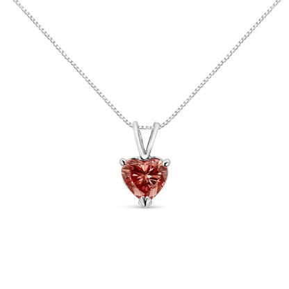 14K White Gold Martini-Set 1.00 Cttw Lab Grown Pink Heart Diamond Solitaire 18" Pendant Necklace (Pink Color, VS2-SI1 Clarity)-0