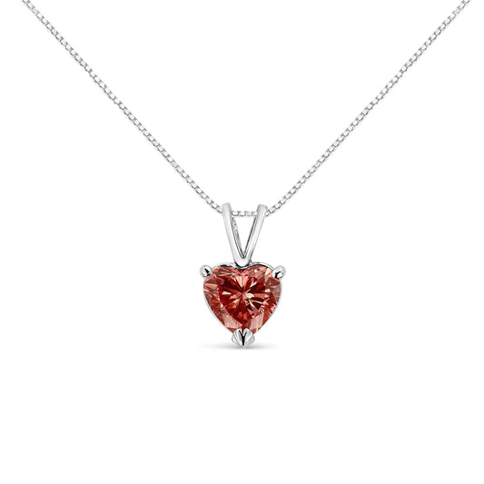14K White Gold Martini-Set 1.00 Cttw Lab Grown Pink Heart Diamond Solitaire 18" Pendant Necklace (Pink Color, VS2-SI1 Clarity)-0