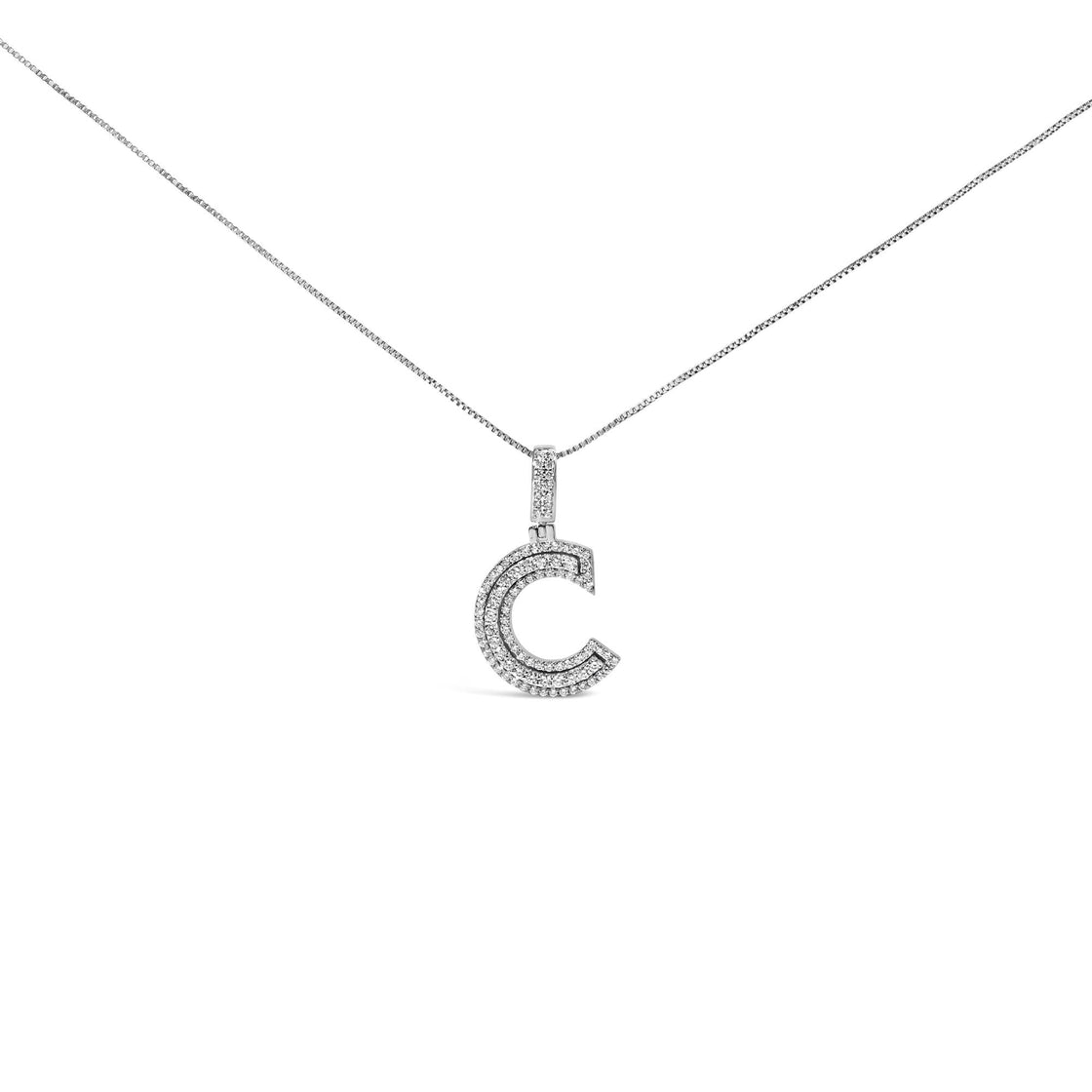 .925 Sterling Silver 4/5 Cttw Round Lab-Grown Diamond "C" Pendant Necklace - 18" (F-G Color, VS2-SI1 Clarity)-0