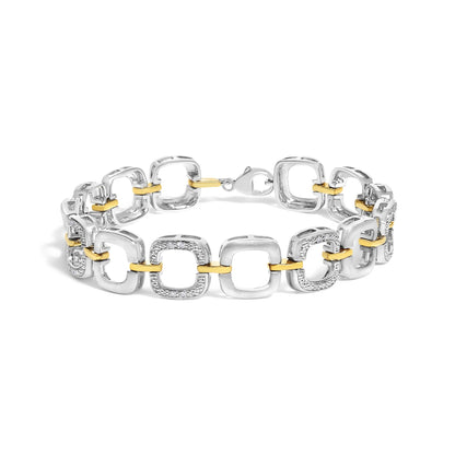 .925 Two-Tone Sterling Silver Diamond Accent Open Box Link Bracelet (I-J Color, I1-I2 Clarity) - 7"-0