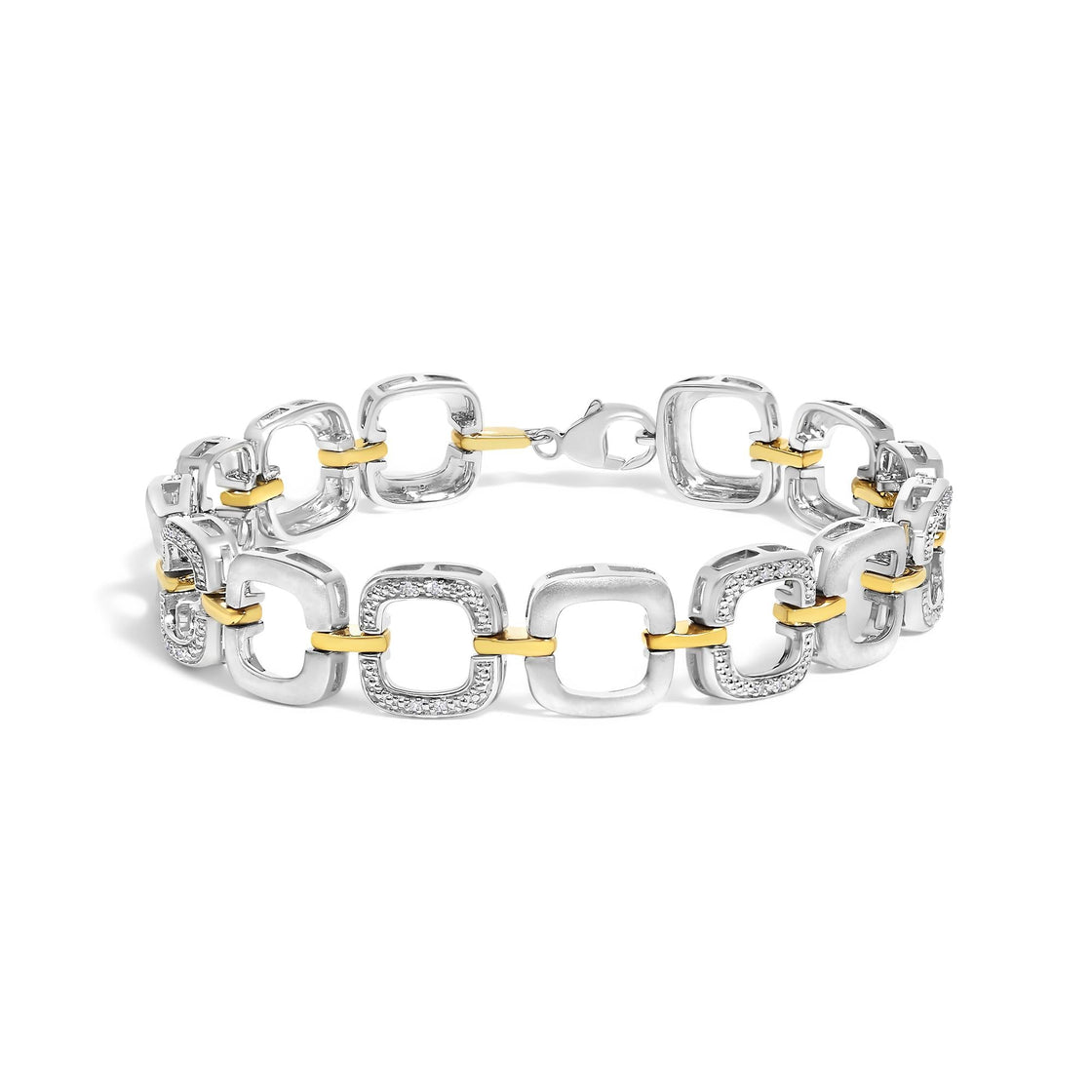 .925 Two-Tone Sterling Silver Diamond Accent Open Box Link Bracelet (I-J Color, I1-I2 Clarity) - 7"-0